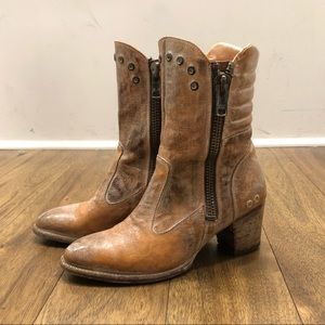 Bed Stu Cobbler Series mid calf distressed ochre leather boots size 8.5
